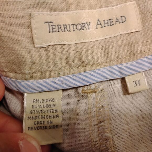 Territory Ahead pants mens 37 37x30 beige linen blend flat front khaki - Picture 6 of 7